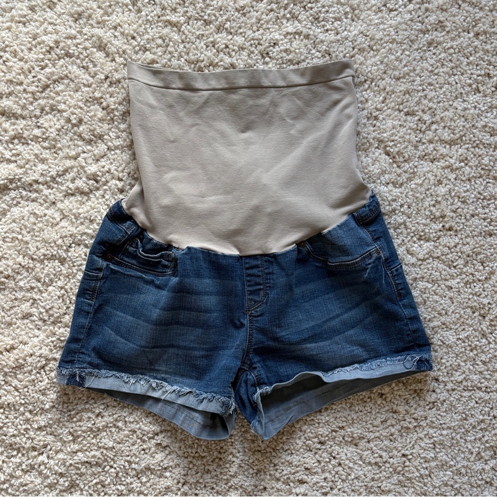 High-Waist Maternity Denim Shorts - Beige/Blue